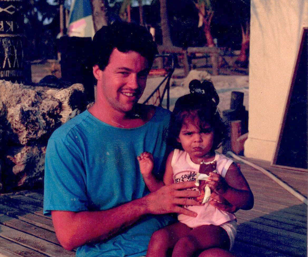 Casey with Uncle Bruce at Dick's Place, 1987