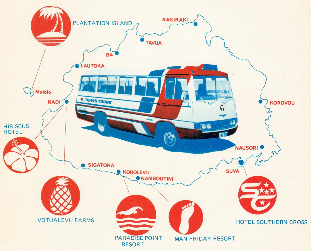 Trans Tours Fiji operations map, 1979