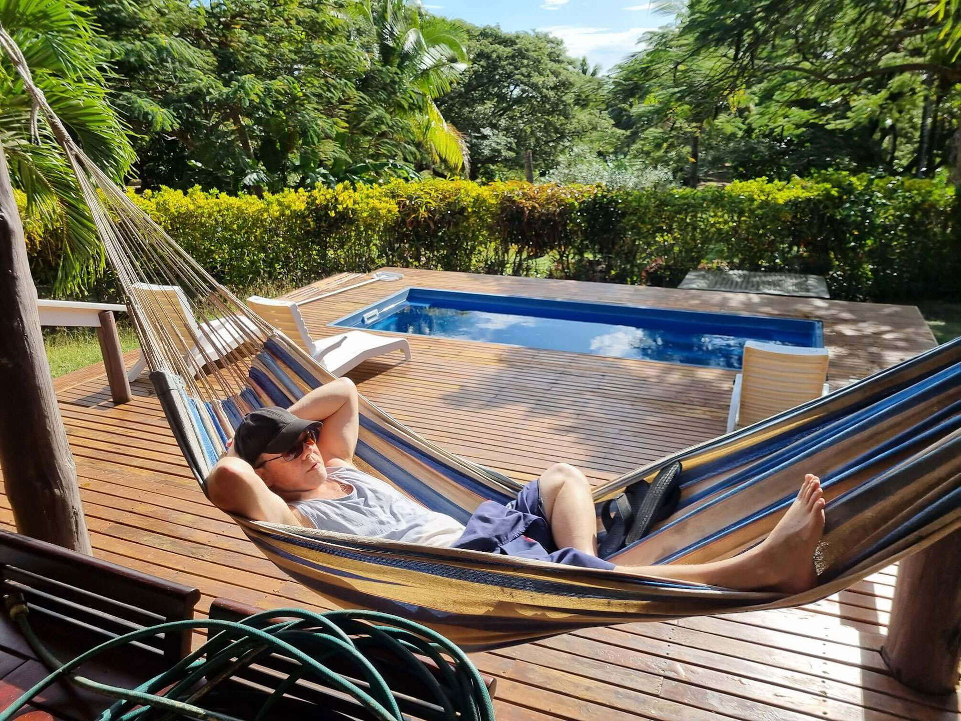 Andy Mundell relaxing at Vale Oasis, Musket Cove, Malolo Lailai, Fiji - 2022
